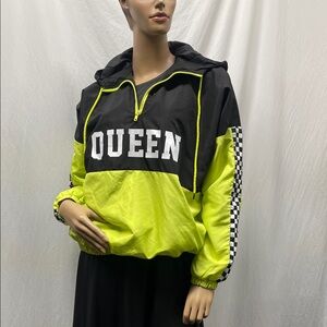 Stella Tweed Women's Queen Black and Neon Green Hoodie Windbreaker Jacket